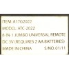 CONTROL REMOTO UNIVERSAL GIGANTE / NUMERO DE PARTE A17G2022 / MODELO ATC-2022